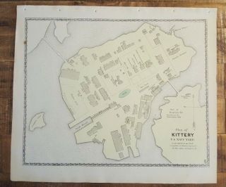 Antique Colored Map - Plan Of Kittery,  Maine - / Atlas York County,  Me - 1872
