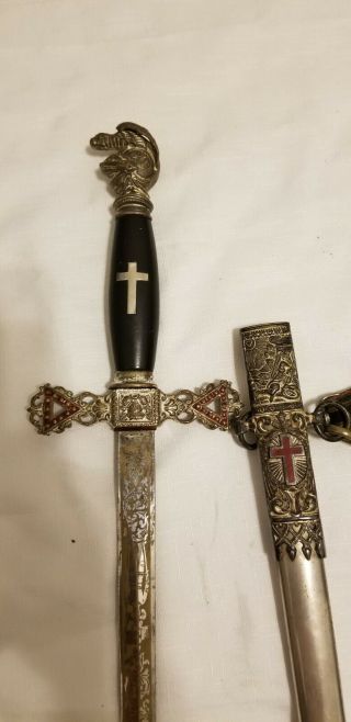Antique Masonic Knights Of Templar Sword & Scabbard With Belt Henderson Ames