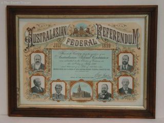 Framed 1899 Referendum Australian Federal Constitution (federation) Certificate