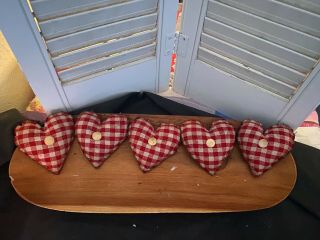 Primitive Valentine Heart Bowl Fillers - Red/white Checked - Button