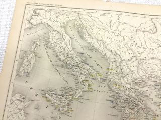 1877 Antique Map of Ancient Greece Greek Empire Colonies Hand Coloured French 2