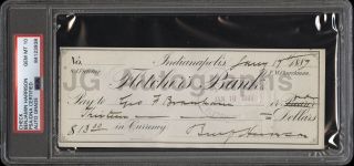 Benjamin Harrison U.  S.  President Gem 10 Signed 1887 Check Psa/dna Slabbed