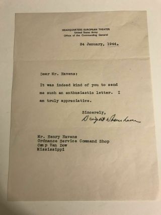 Dwight D.  Eisenhower 1944 World War Ii Typed Letter Signed - President
