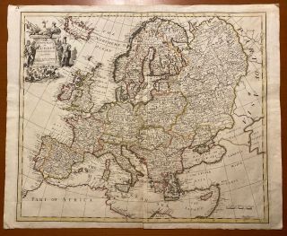 Rare A Map Of Europe Antique 1721 John Senex Hand Colored Engraved 25x20