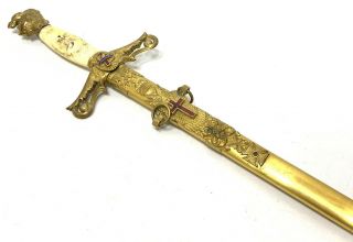 Vintage Ornate Masonic York Rite Knights Templar Ceremonial Sword W/ Scabbard 1 2