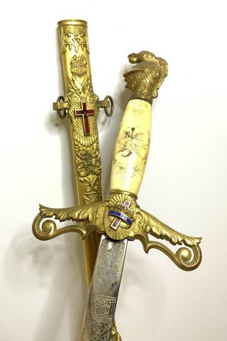 Vintage Ornate Masonic York Rite Knights Templar Ceremonial Sword W/ Scabbard 1 4