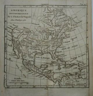 Antique Map Of North America By Robert De Vaugondy 1750