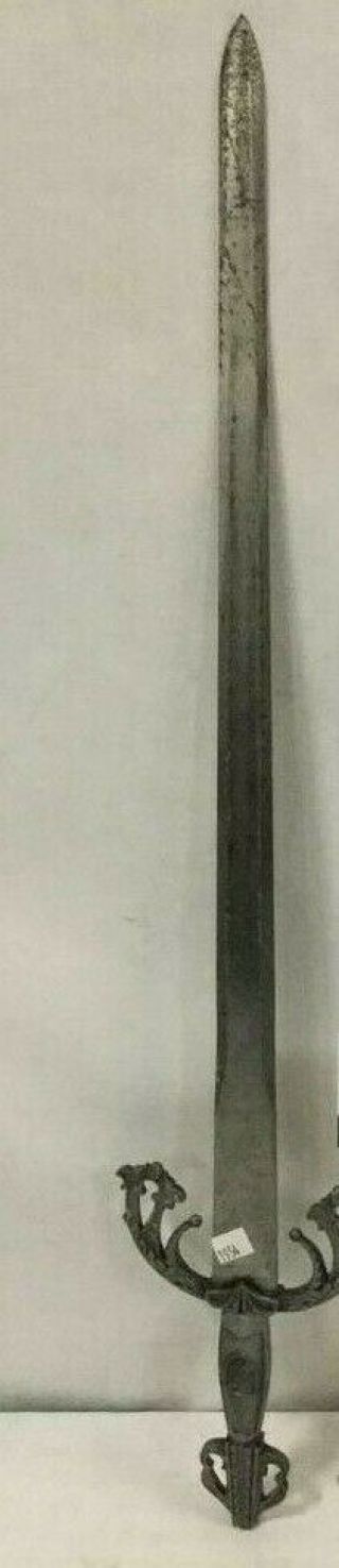 Antique European Masonic Short Sword Stiletto Dagger Castle Motif Gilded