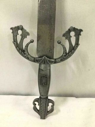 Antique European Masonic Short Sword Stiletto Dagger Castle Motif Gilded 2