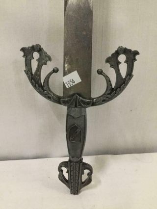 Antique European Masonic Short Sword Stiletto Dagger Castle Motif Gilded 5