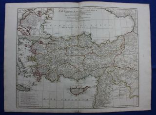 Antique Map Asia Minor Turkey,  Bosphorus,  Cyprus,  Crete,  D 