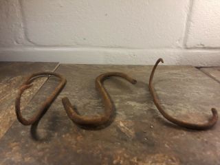 Antique Set of 3 Old Cast Iron Barn Farm - Old Iron Meat Hooks (3) 2