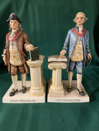 Masonic Goebel Germany Bookend Figurines George Washington And Ben Franklin Tmk5