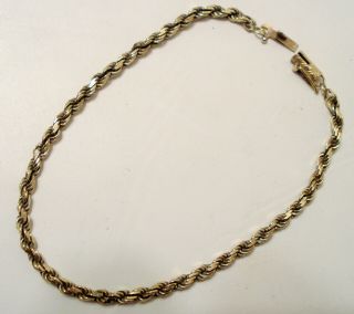 Vintage 10k Yellow - Gold Rope Bracelet 4.  5 Grams 7 - 1/2 " Long