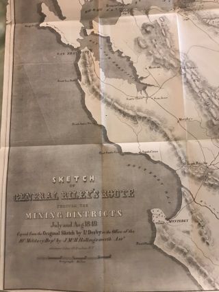 RARE 1849 Antique Gold Rush Mining Map Southern California,  General Rileys Route 3