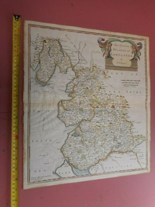 100 Large Lancashire Map By Robert Morden C1695 Hand Coloured Vgc