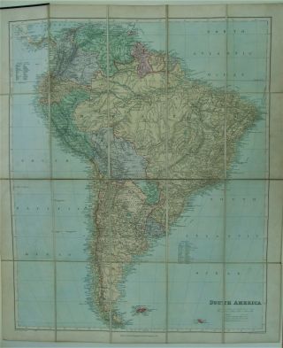 SOUTH AMERICA - LONDON ATLAS MAP - EDWARD STANFORD FOLDING LINEN MAP c 1930 3