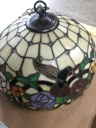 Vintage Tiffany Style Leaded Stained Glass Hanging Light Shade 16 " Across Wow