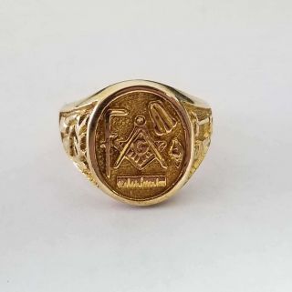 10k Yellow Gold Gothic Freemason Masonic Ring Size 8.  25 Jewelry Gotm24