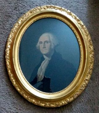 Antique Framed Oval Canvas Print George Washington Portrait - E C Middleton 1861