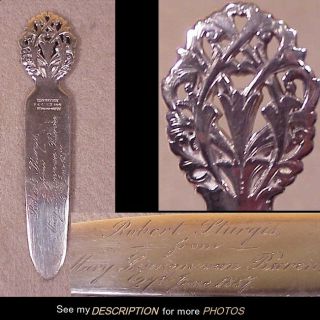 Historical Tiffany Sterling Silver Presentation Bookmark Pres Van Buren Relative