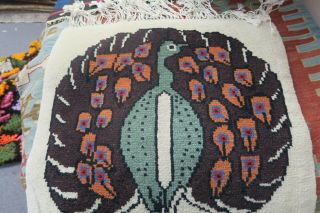 Vintage Handmade Pictorial Peacock Design 2 ' X2 ' Tapestry Wool Rug Décor 24 