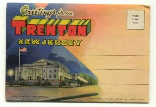 Trenton Nj Vintage Linen Souvenir Postcard Folder Jersey