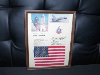 Nasa Sts - 1 Space Shuttle Columbia Flown Flag Award Certificate Young Crippen