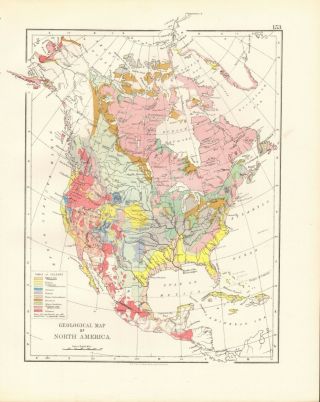 1897 Antique Map - Johnston - Geological Map Of North America