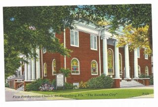 Vintage Florida Linen Postcard St Petersburg First Presbyterian Church Sunshine