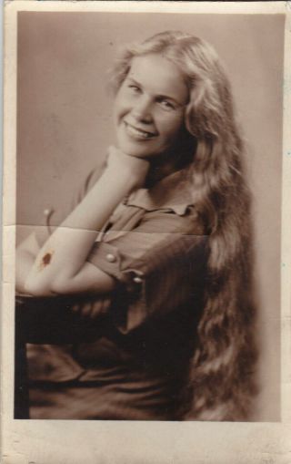 1955 Pretty Young Woman Girl Very Long Loose Hair Beauty Fashion Russian Photo