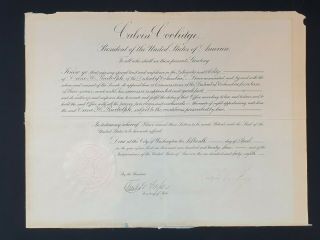 Us President Calvin Coolidge Autograph Signed Document Appointment Commission