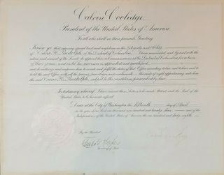 US President Calvin Coolidge Autograph Signed Document Appointment Commission 2