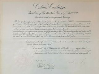 US President Calvin Coolidge Autograph Signed Document Appointment Commission 3