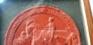 Antique Red WAX GREAT SEAL OF SCOTLAND QUEEN VICTORIA Framed 8.  5 