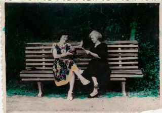 1950s Pretty Young Women On Fence Hand Tinted Unusual Abstract Odd Russian Photo