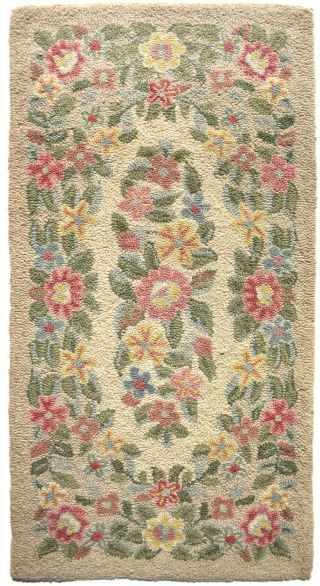 Vintage Hand Hooked Wool Rug - 24 X 46 - Cottage Floral -