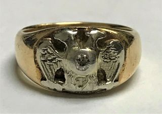 14k Yellow Gold Diamond Masonic Double Headed Eagle Baby Ring Size 1 3/4