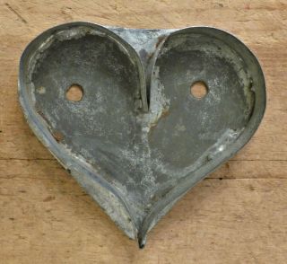 Antique Pa Flatback Dark Tin Heart Valentine Cookie Cutter Folk Art Tinsmith 3