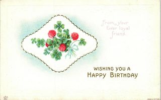 Happy Birthday,  Clover,  Pink Flowers,  Arts And Crafts,  Vintage - Postcard (b19)