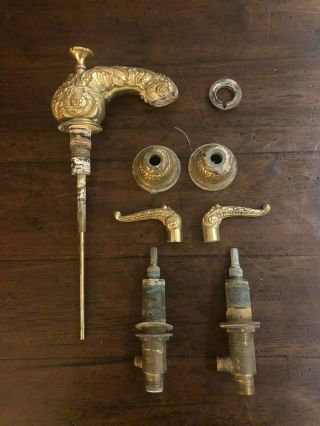 Vintage " Sherle Wagner " Style Brass Bathtub Faucet Set With Paisley Design