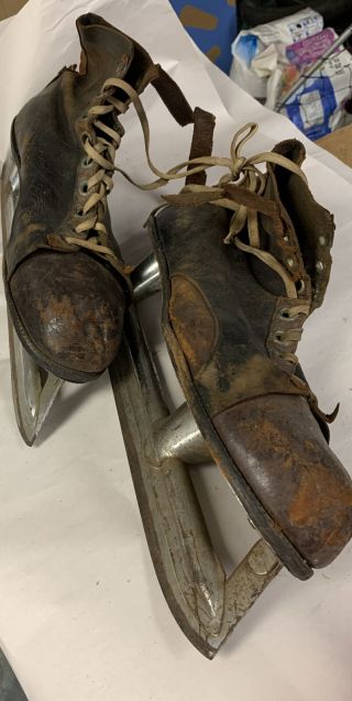Antique Brown Leather Ice Skates