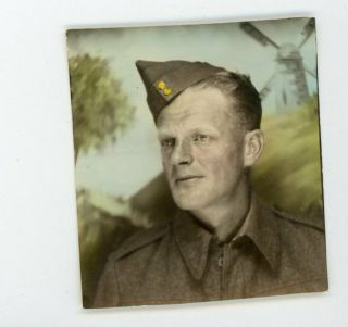 Man In Military Uniform Vintage Photo Booth Photobooth Hand Color Tinted Photo