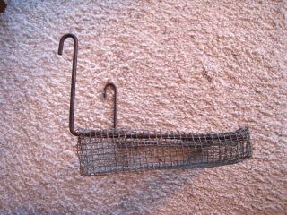 Unusual Old Primitive Vintage Metal Wire Basket With Side Hooks 8 