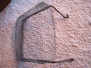 Unusual Old Primitive Vintage Metal Wire Basket With Side Hooks 8 
