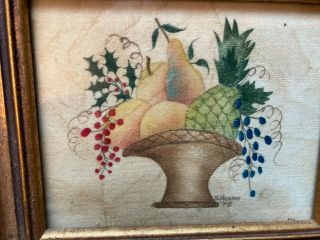Small VTG Primitive Fruit Basket Still Life Theorem Painting Signed S.  Honan ' 78 2