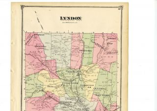 Rare 1875 Map of Lyndon,  Vermont from Atlas of Caledonia County w/family names 2