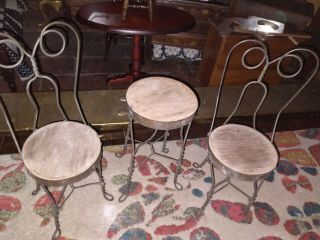 Antigue Salesmen Sample/doll Size Ice Cream Parlor Table And 2 Chairs