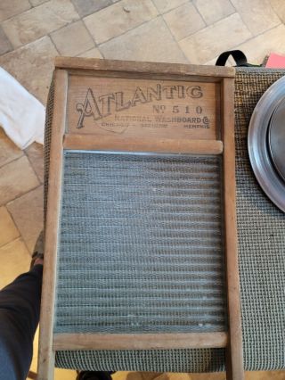 Vintage Atlantic 510 National Washboard Co.  Glass & Wood Washboard.