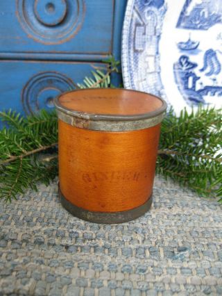 Early Antique Wood And Tin Spice Box Ca.  1860 Ginger